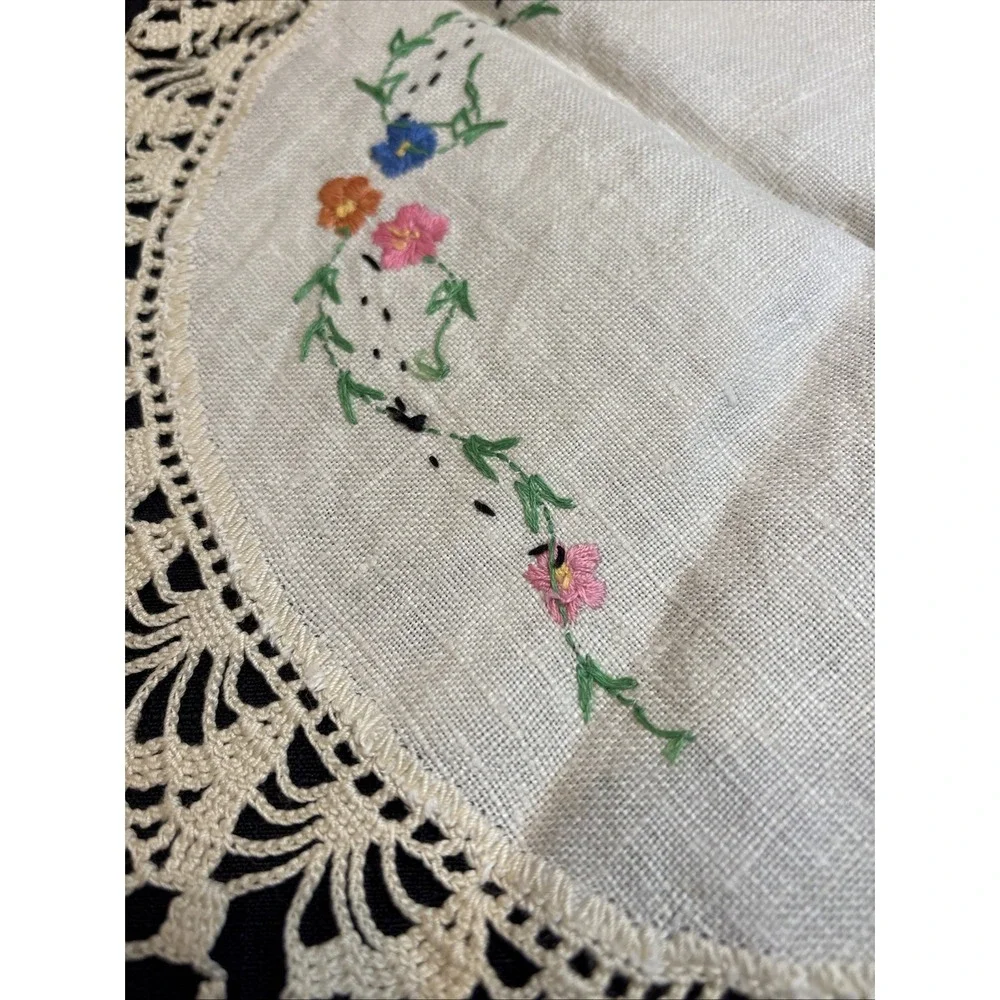 Vintage handmade Doilies  with embroidery and Crochet lace border lot of 3